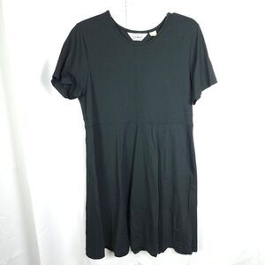 LL Bean Womens Large Petite Black Traveler Short Sleeve A-Line Midi Nylon Dress